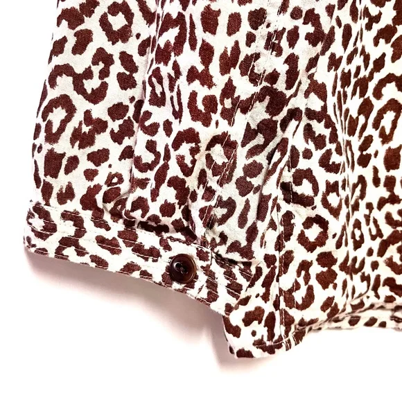 J. Crew 100% Linen Size 16 Leopard Animal Print Blouse Top 3/4 Sleeve - Picture 3 of 6